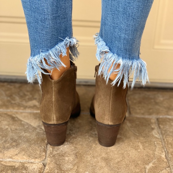 Khaki Genuine Leather Distressed Ankle Bootie - Picture 4 of 4